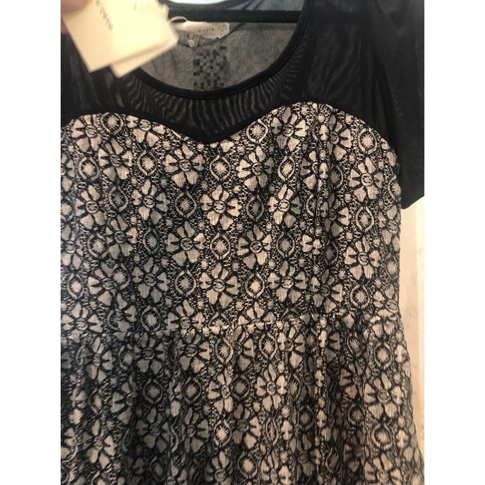 NWT A'reve Ivory Black Lace Sweetheart Fit Flare Dress Anthropologie Large - Picture 2 of 10